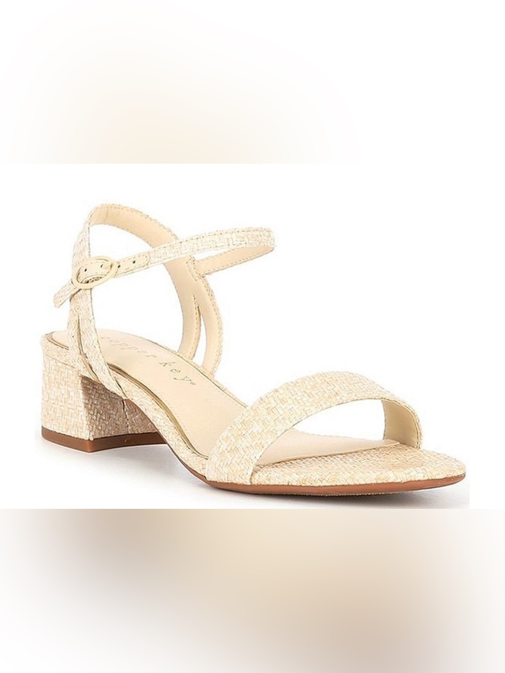 Copper Key Cream Woven Ankle-Strap Block Heel Sandals